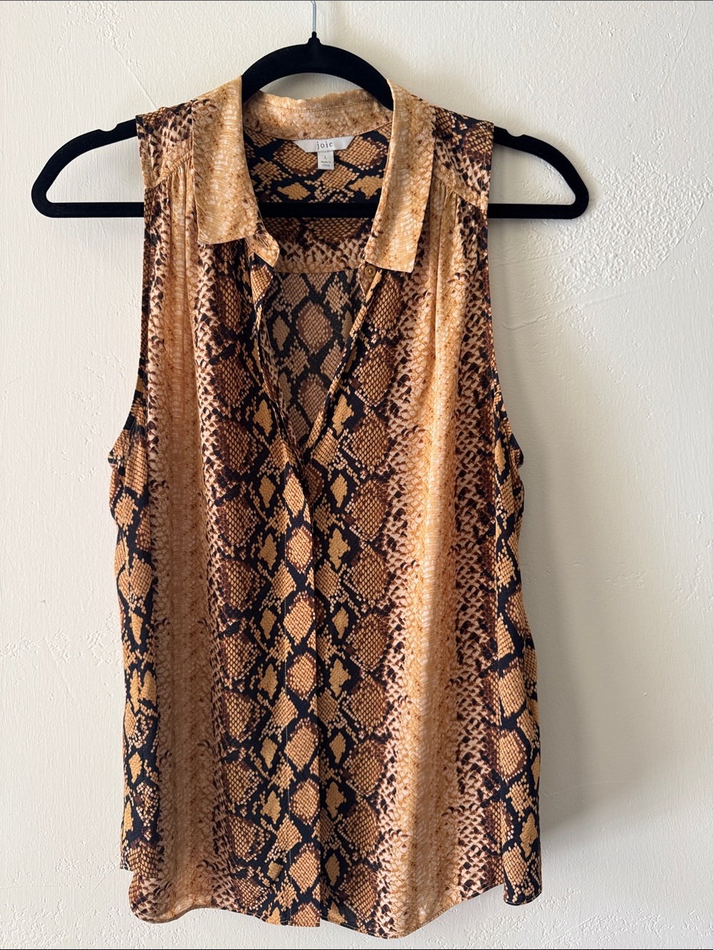 Joie Brown Snake-Print Sleeveless Collared Camisole